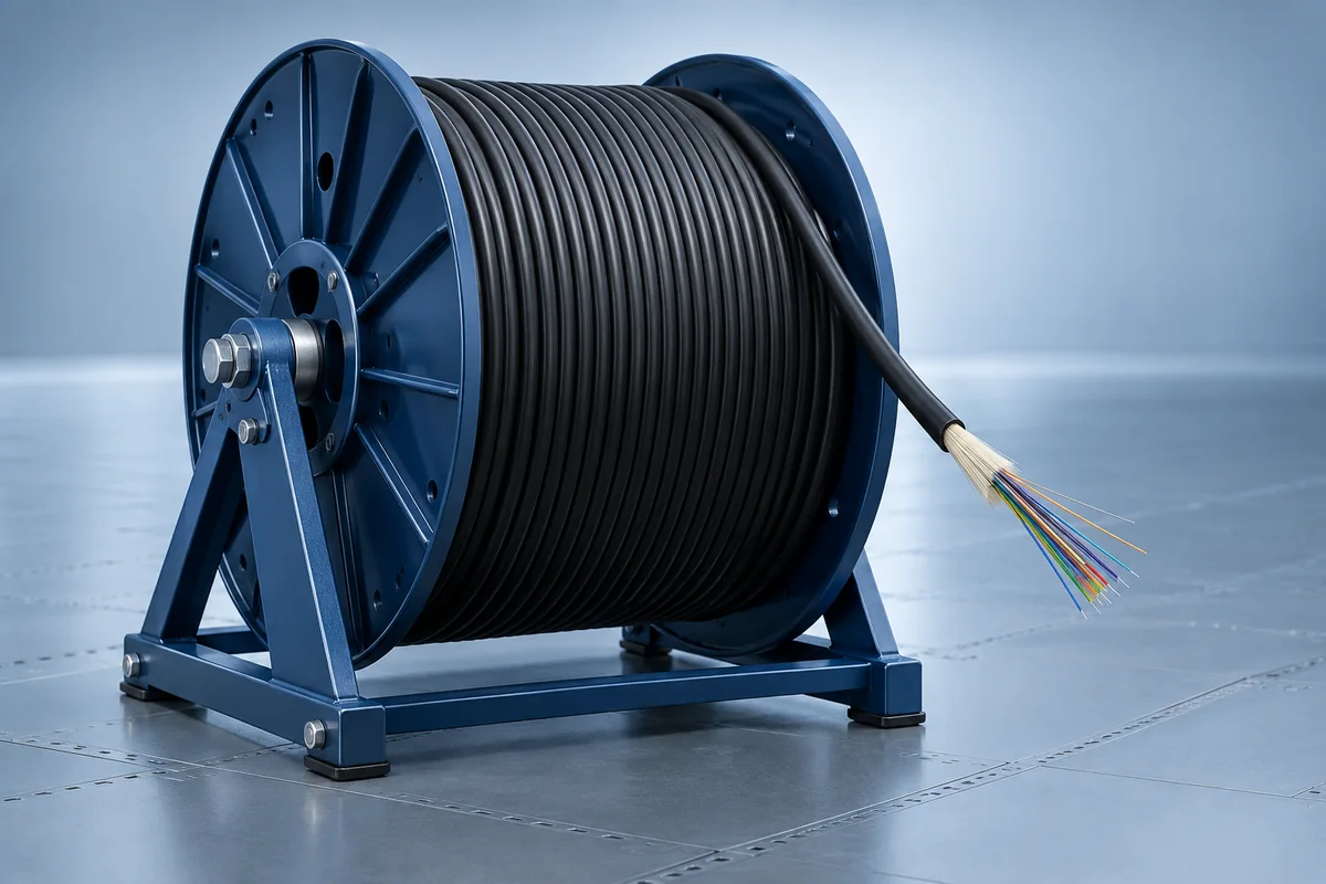 Optical cable reel prepared for ODN distribution cable installation